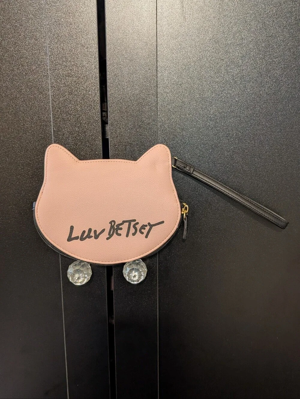 Betsy Johnson Pink Cat Face Wristlet Pouch with Glitter Sunglasses